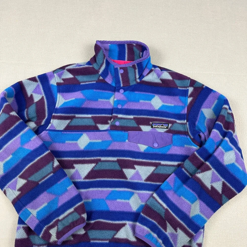 Patagonia Synchilla Jacket Women Small Blue Aztec Tribal Snap T Fleece Outdoor S